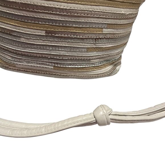 Vintage Sharif Bucket Bag Made in USA Striped Metallic Leather Shoulder Bag - Picture 5 of 13